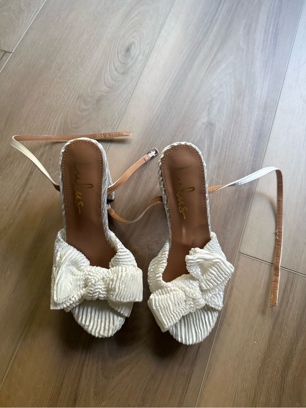 Lulus White Pleated Bow Heeled Sandals